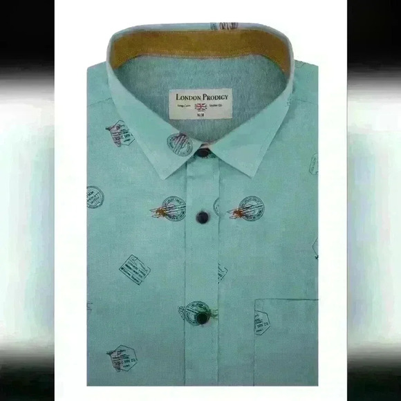 LONDON PRODIGY | Boys Ocean Blue Passport Print Short Sleeved Shirt - Picture 6 of 6